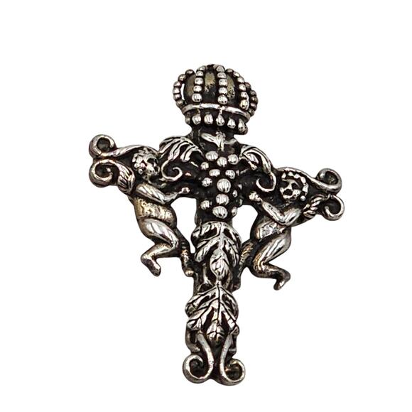 Andrea Barnett Cross Pendant Cherubim Sterling Silver Vintage Religious Jewelry - Picture 2 of 11